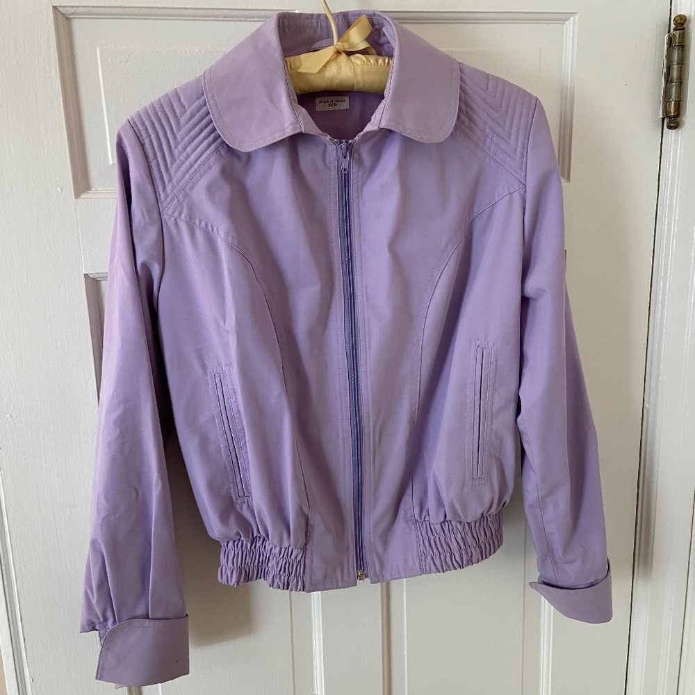 Unused Lavender Bomber Jacket; Poly-Cotton; Full Zip; Snap Cuffs; 5-6
